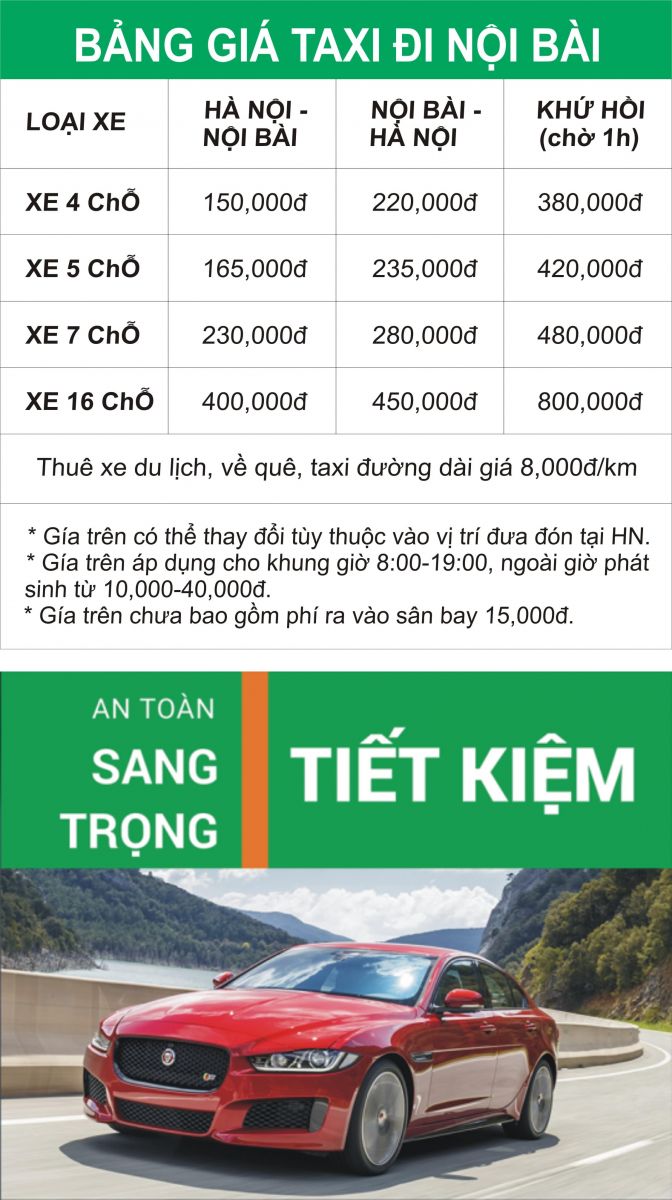 Taxi Nội Bài từ 180,000đ